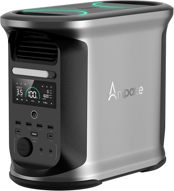 AMPACE - Estación de energía Andes 1500 de 2400 W, generador solar de 1462 Wh, carga de CA de 1800 W, 4 salidas de CA, estación de energía de batería LiFePO4 para respaldo del hogar, camping, RV, emergencia