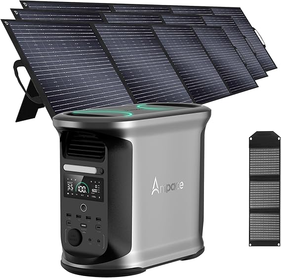 AMPACE Andes 1500 Power Station 2400W (aumento de 3600 W) generador solar con panel solar de 3 x 200 W, estación de energía solar de 1462 Wh, carga rápida A-Boost de 1800 W, control de aplicación