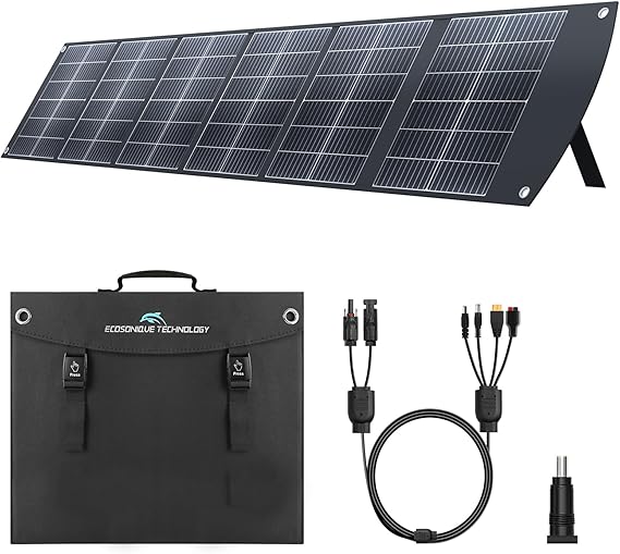 Ecosonique - Panel solar portátil de 200 W para centrales eléctricas, plegable y ligero con soporte, USB-C PD3.0 y USB-A QC3.0, MC4 y múltiples salidas para generadores solares, caravanas, campamento y uso al aire libre