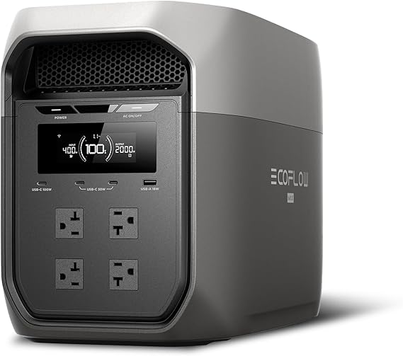 EF ECOFLOW Estación de energía portátil DELTA 3 Max, batería LiFePO4 de 2048Wh, generador solar (panel solar opcional), salida X-Boost de 3400W, carga ultrarrápida del 0-80% en 1,13 horas, respaldo