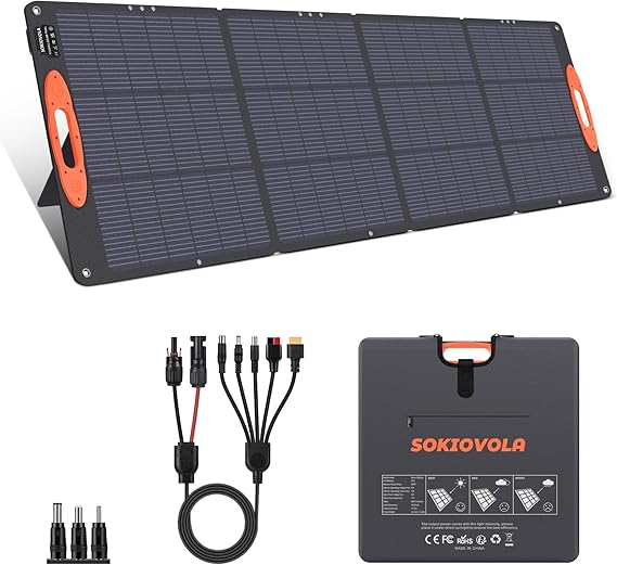 SOKIOVOLA Panel solar portátil de tipo N-16BB de 200W para EF/Jackery/Bluetti/Anker Estación de energía, Panel solar plegable de 20V con 25% de alta eficiencia, impermeable IP68 para viaje al aire