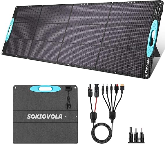 SOKIOVOLA Paneles solares portátiles de 200W para estación de energía, kit de panel solar plegable ETFE impermeable IP68 con 25% de alta eficiencia de conversión para camping al aire libre, RV, apagón