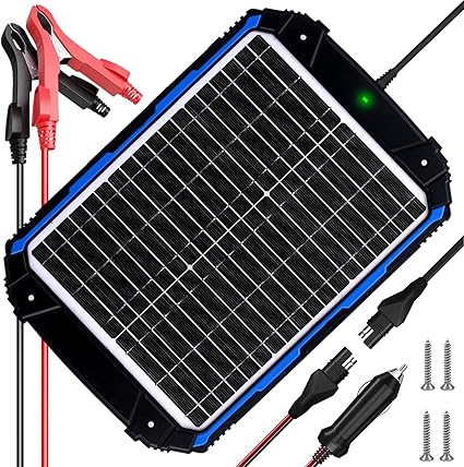 SUNER POWER Cargador de Batería Solar con Goteo y Mantenedor de 20W 12V PRO, Controlador MPPT Inteligente Incorporado, Kits de Carga de Panel Solar Impermeable de 12 Voltios 20 Vatios para Automóvil