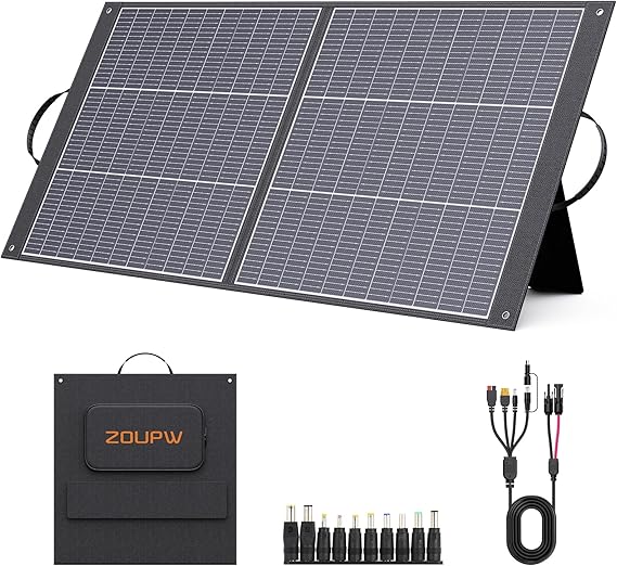 ZOUPW N-Type 16BB Ultraligero Panel Solar Portátil de 100 Vatios para Estación de Energía, Esenciales de RV, Cargador Solar Plegable con 25% de Alta Eficiencia, Resistente al Agua IP67, 2 Soportes